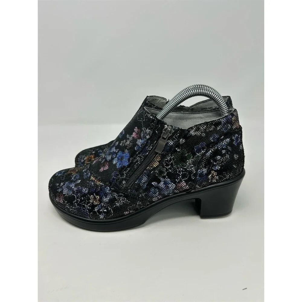 Alegria Hannah Womens Ankle Booties Black Floral Side Zip Block Heel Size 38